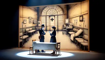 Minimalist Theatrical Stage with Painted Backdrop