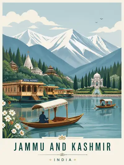 Jammu and Kashmir editorial travel poster illustration