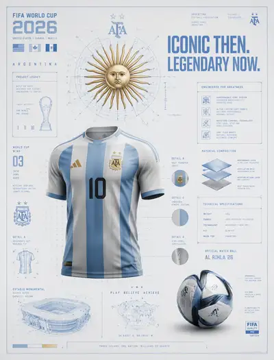 Argentina World Cup 2026 blueprint poster with sun emblem
