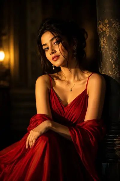 Elegant Woman in Red Dress Portrait