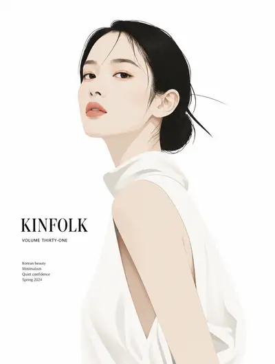 Minimalist Korean magazine style illustration of a woman
