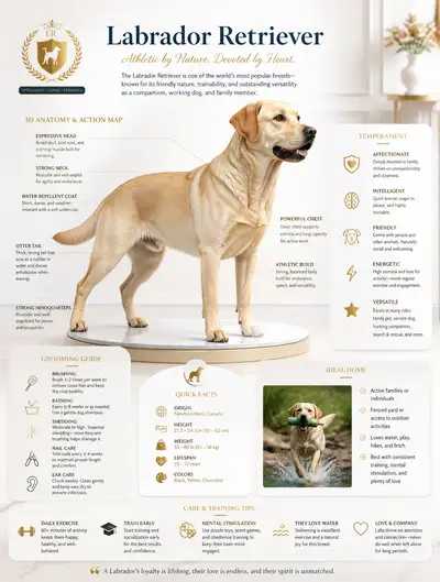 Dog breed anatomy and temperament infographic in 3D style