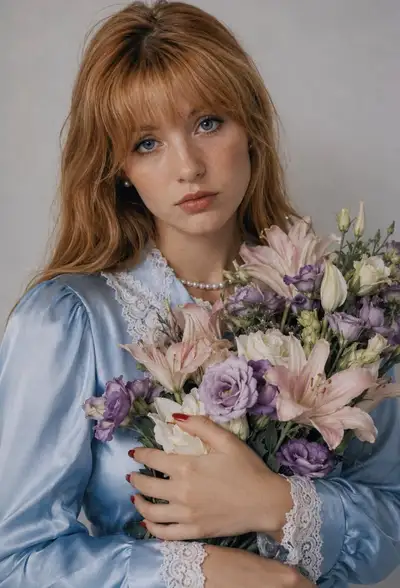 Melancholic Portrait with Pastel Bouquet