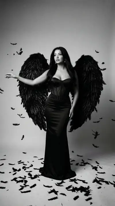 Dark Angel Editorial Monochrome Image Prompt