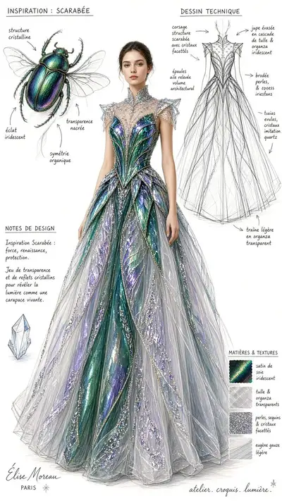 Nature-inspired couture fashion design sheet