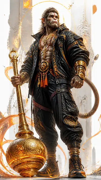 Collector poster of Hanuman reimagined in luxury techwear