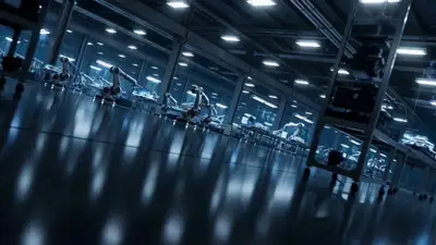 Cinematic High-Tech Factory with AI Robotics