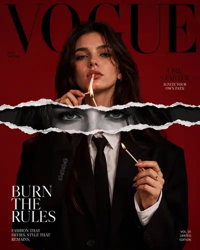 Torn paper fashion magazine cover with cigarette portrait