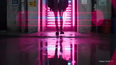 Prompt de videoclipe K-pop cyberpunk em beco neon