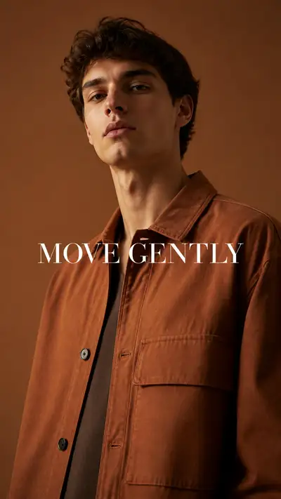 Clay-tone minimalist menswear campaign portrait prompt