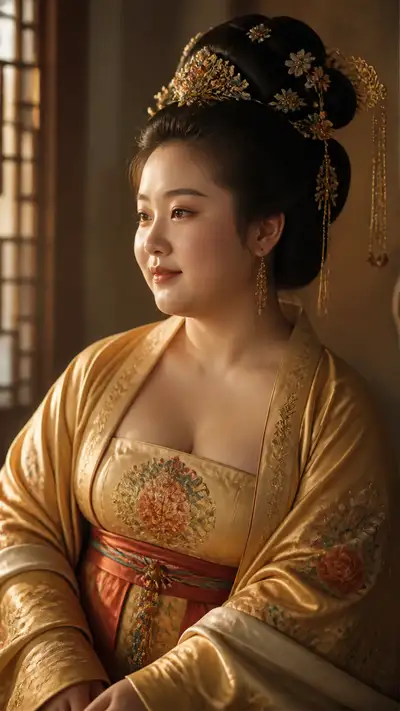 Tang-dynasty style beauty portrait in embroidered Hanfu