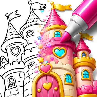Kids coloring game castle app icon design