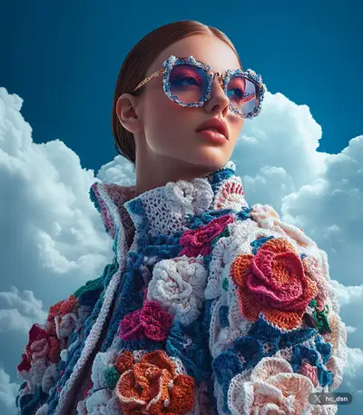 Whimsical Crochet Fashion Editorial in the Clouds
