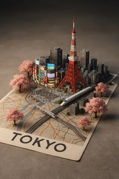 City Street Map with Miniature 3D Diorama