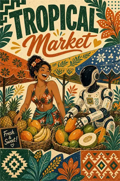 Estilo de Ilustração Gráfica Folclórica Plana