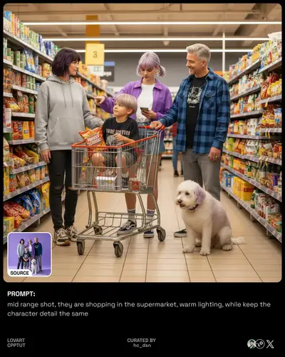Supermarket Shopping Scene with Consistent Character