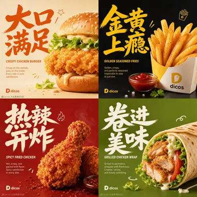 中国語タイトル入り四分割Dicosファストフードキャンペーン