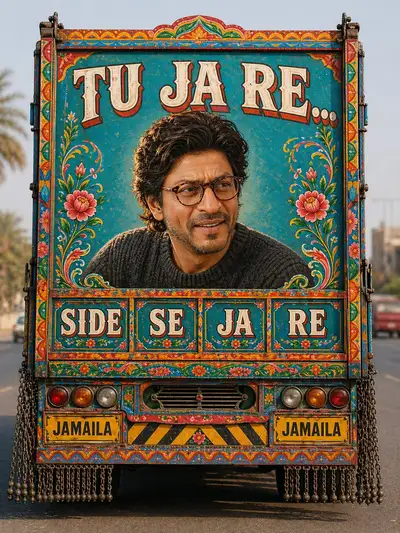 Pakistani Decorated Truck Rear View Photo Prompt