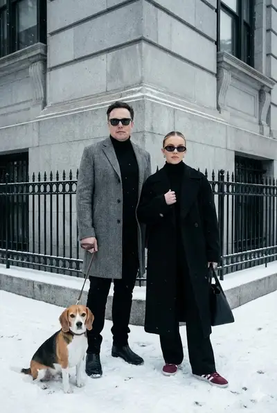 Sophisticated urban winter couple street portrait
