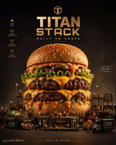 TITAN STACK Riesenburger Werbeplakat