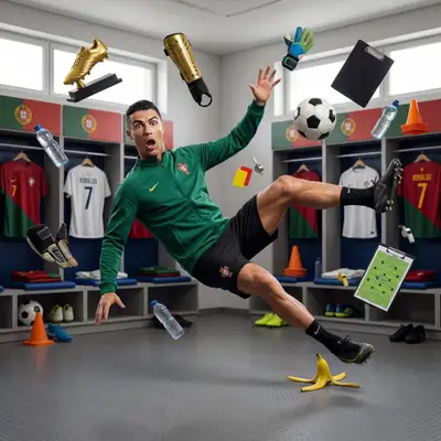 Cinematic meme photo of a profession slipping on a banana peel