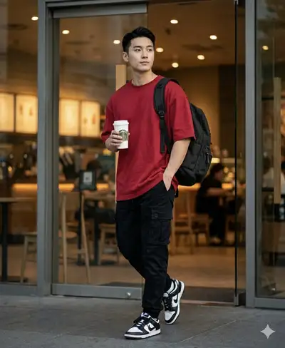 Young Man Leaving Modern Cafe Lifestyle Photo