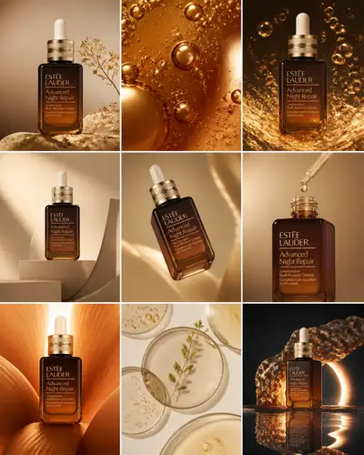 Nine-panel luxury product campaign grid template