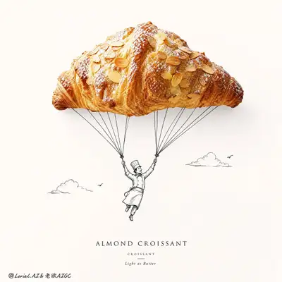 Almond Croissant Flying Machine Bakery Poster
