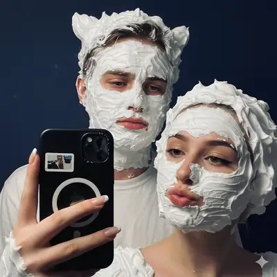 Playful Shaving Cream Mirror Selfie