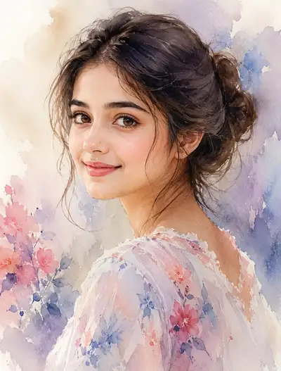 Dreamy Watercolor Portrait of a Young Couple