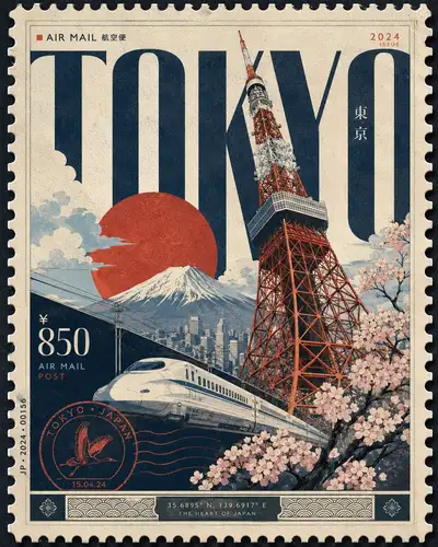 Collectible luxury postage stamp travel poster