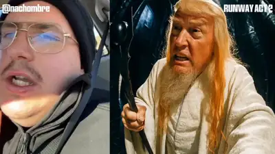 Vista de ojo de pez de Trump como Saruman en la Torre de Orthanc