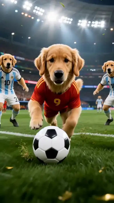 金毛寻回犬足球世界杯广告视频提示词
