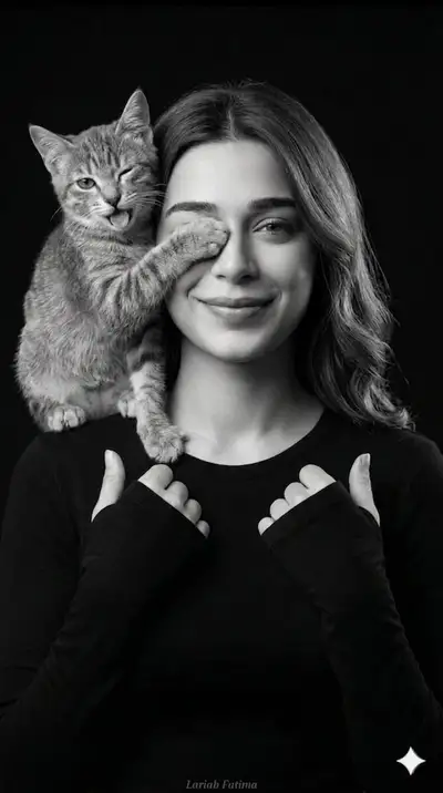 Humorous Photorealistic Portrait with Cat