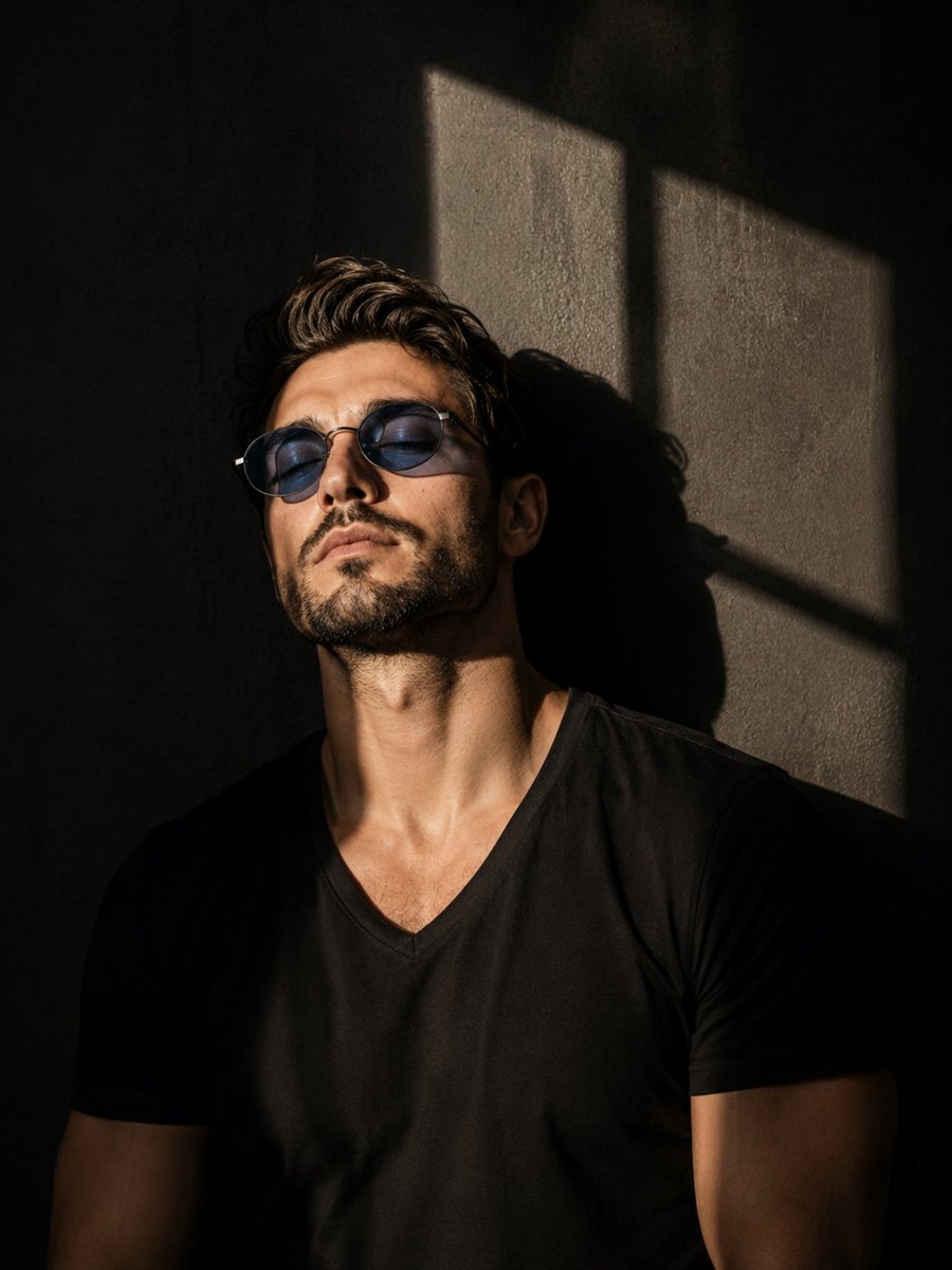 Dramatic low-key portrait with window light and closed eyes, GPT Image 2