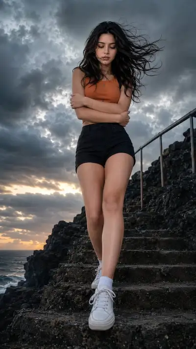 Stormy Steps Cinematic Fashion Portrait