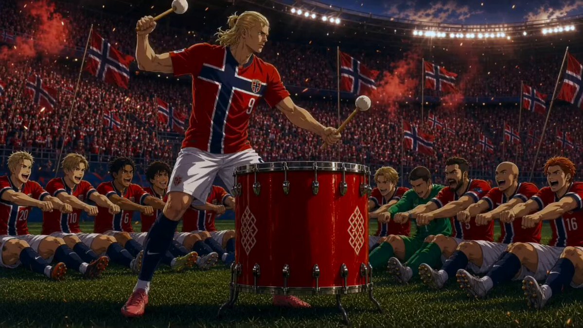 Anime sports epic: a Norwegian striker's Viking war-drum ritual (Seedance 2.0)