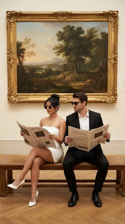 Museum Luxury Couple Editorial Photorealistic Prompt