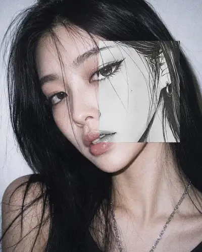Korean woman with manga face overlay composite