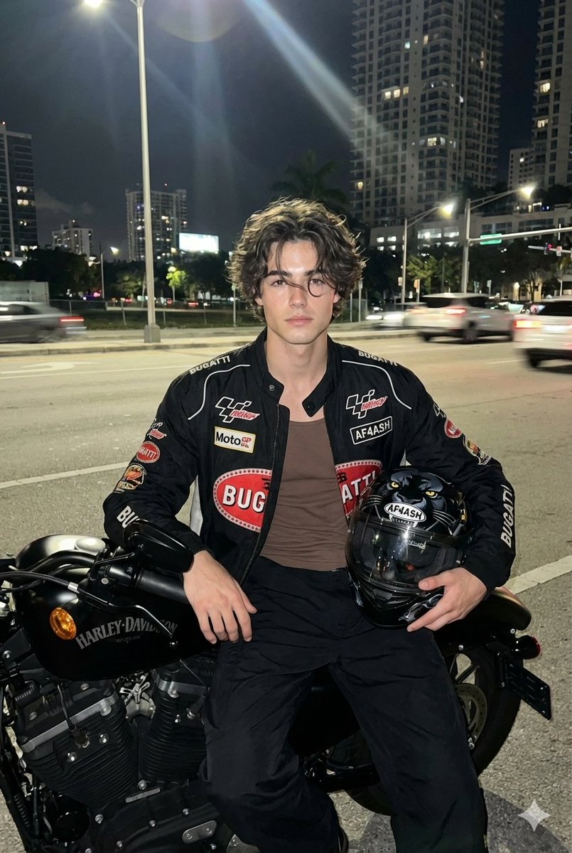 Nighttime Motorcycle Portrait with Face Replacement