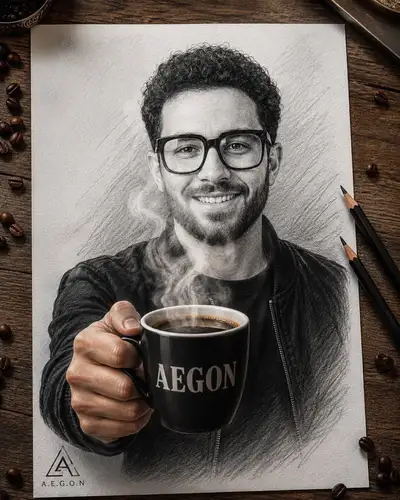 Bleistiftskizzen-Porträt mit 3D-Kaffeetasse, GPT Image 2 JSON-Prompt