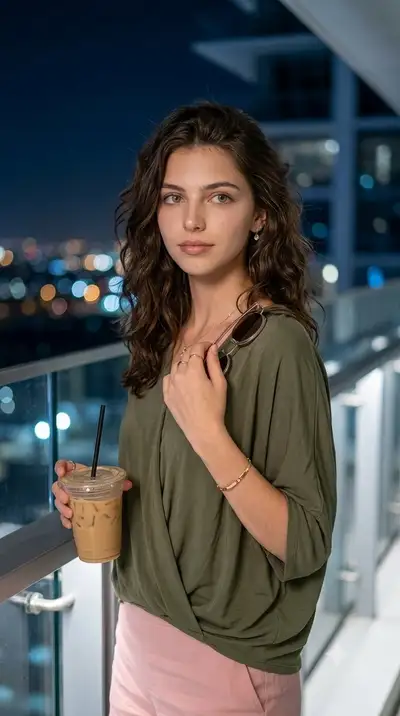 Cinematic Night Balcony Fashion Portrait