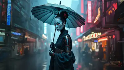 Femme japonaise avec parapluie s'éloignant