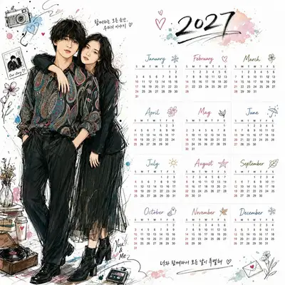 韩式插画风格 2027 桌面日历