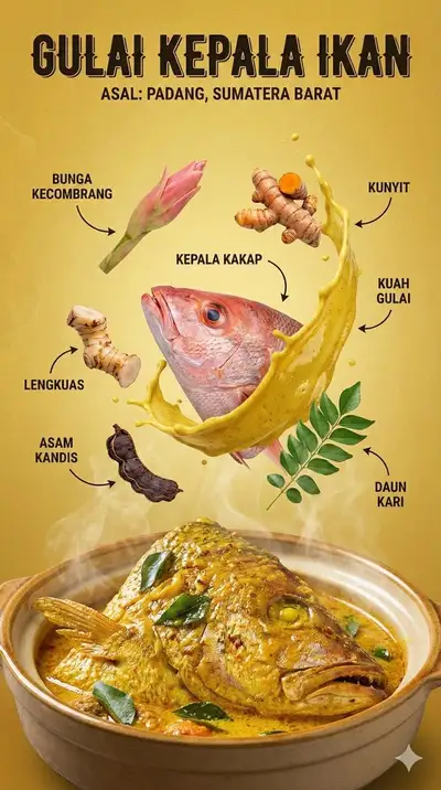 Vertical Indonesian traditional food infographic poster