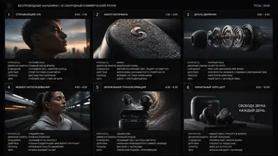 Storyboard de publicité cinématique pour produit