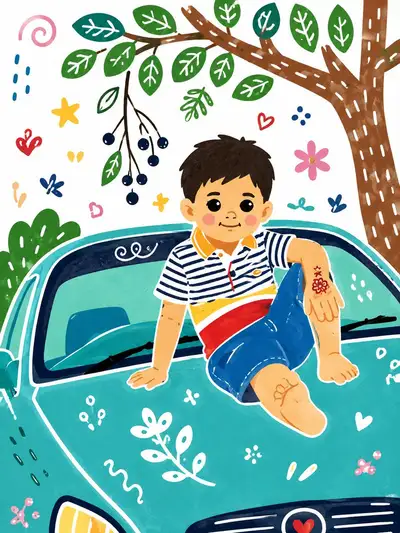 Decorative Folk Flat Illustration with Doodle Elements