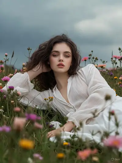 Tranquil Woman in Wildflower Field