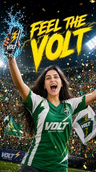 Anúncio de Bebida Energética Celebração de Gol no Estádio