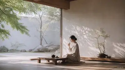 禅意时尚编辑风茶道肖像，极简房间